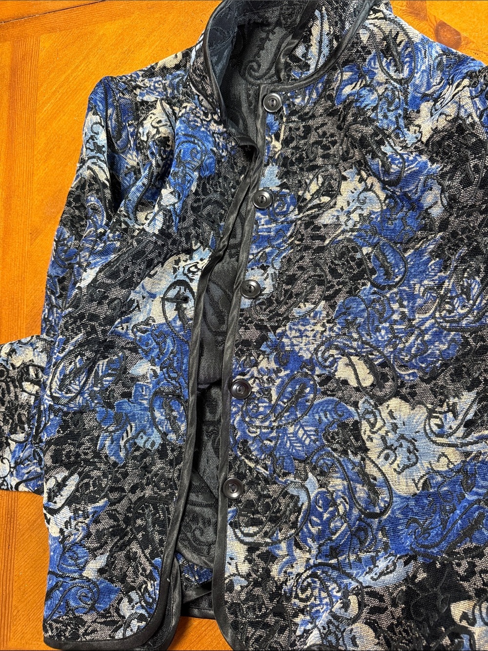 Elegant Blue and Black Women's Jacket Size L